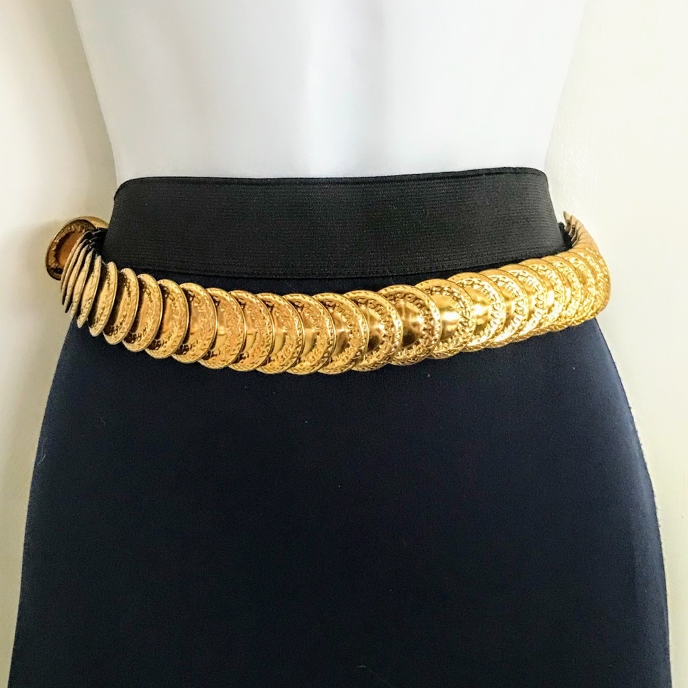 Metal Belt Gold Medallion Coin Disc Stretch OS